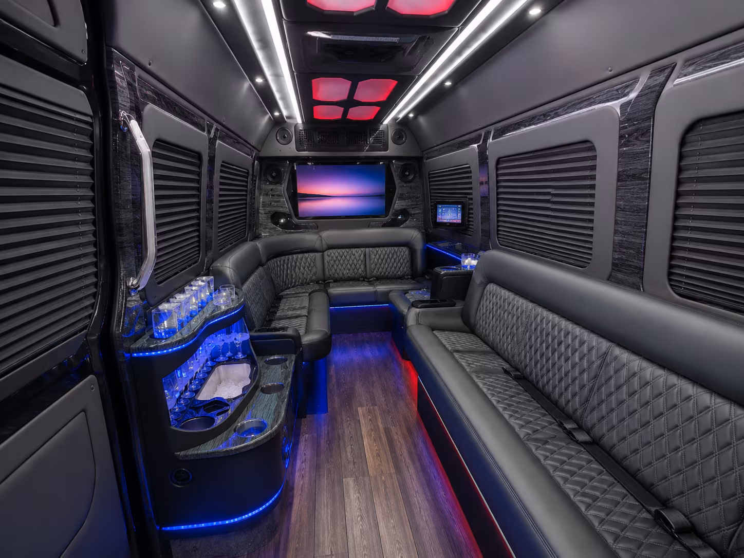 columbia 28 passenger party bus inside